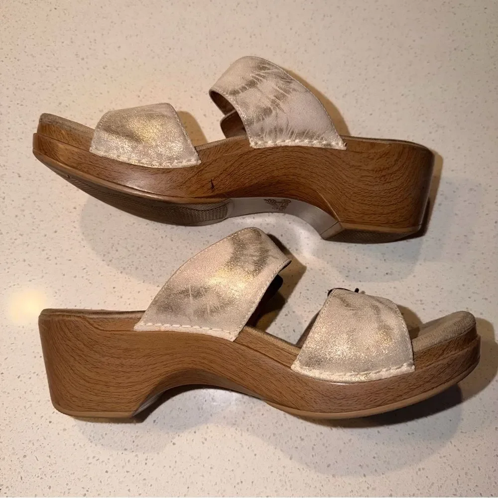 Dansko Sophie Double Strap Sandal Metallic Gold Leather EU 42 US 11-11.5 - Picture 6 of 8